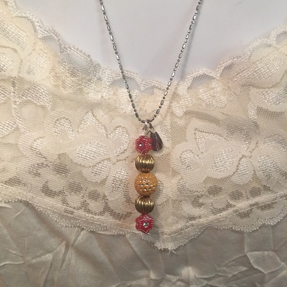 Orange , red & Gold pendant on silver chain - Picture 2 of 5